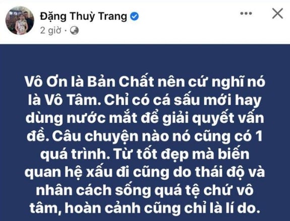 Chị gái Đặng Thu Thảo bị chỉ trích vì dòng trạng thái đầy ẩn ý sau khi Thuỳ Tiên lên tiếng xin lỗi